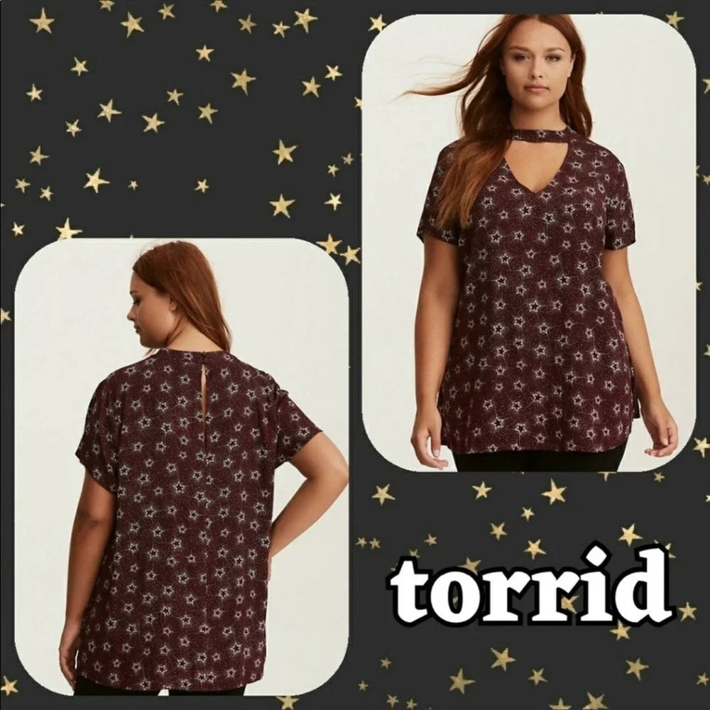 Torrid Star Print Cutout Short Sleeve Blouse 00